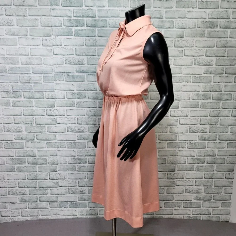 Vintage‎ 70s Butte Knit S/M Peach Pink Day Dress & Jacket Polyester Outfit Set